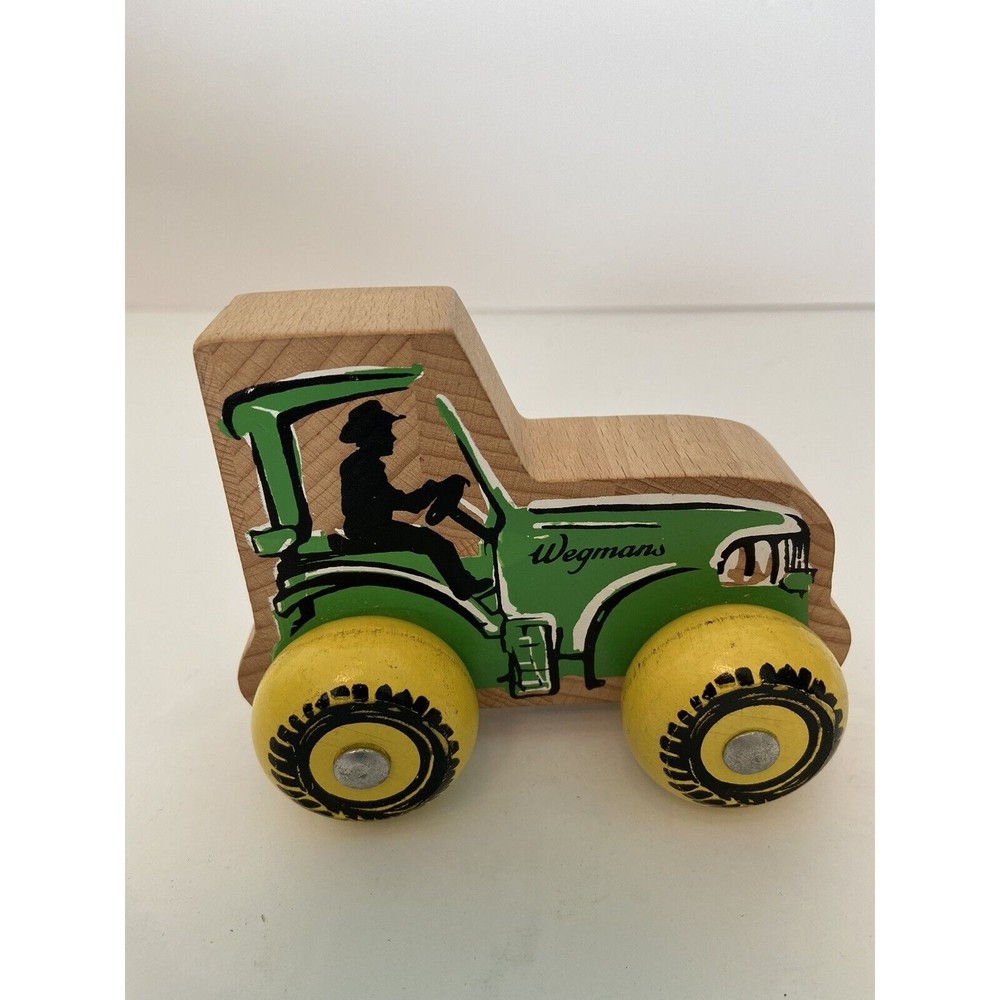 Wegmans Holgate Made in USA Wooden Green TRACTOR Yellow Wheels